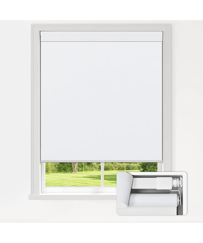 LazBlinds Custom Size No-Drill Blackout Blinds - Easy Install for Renters & Child Safe Cordless Roller Shades, Thermal Insulated for Home Office, 100% Light Blocking, Blackout-White