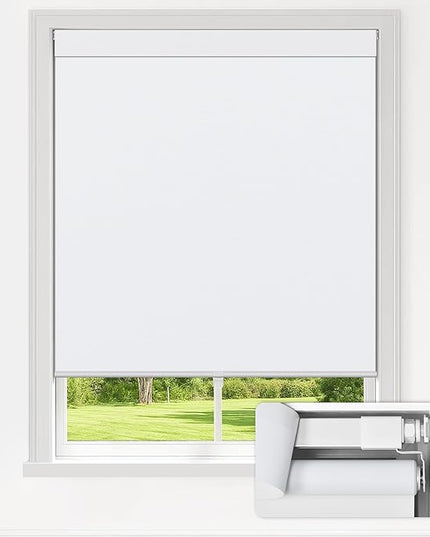 LazBlinds No Drill Blinds for Indoor Windows, Blackout Roller Shades, Cordless Window Blackout Blinds, Thermal Insulated Fabric UV Protection for Home and Office, 34.5" W x 72" H, White