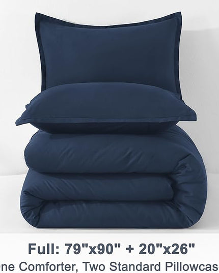 Litanika Navy Blue Comforter Full Size Set, 3 Pieces Lightweight Solid Bedding Comforter Set, All Season Fluffy Bed Set