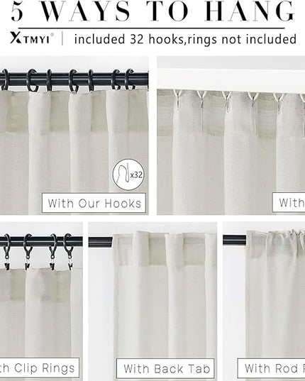 XTMYI 105 Inch Curtains 2 Panels Set Custom Length Back Tab Linen Window Sheer Curtain Drapes for Living Room Bedroom,50x105 in Long,Cream(Ivory/Off White)