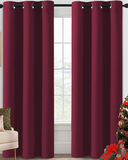 H.VERSAILTEX Christmas Curtains for Bedroom Thermal Insulated Room Darkening Living Room Curtains 84 Inch Long Grommet Privacy Protection Window Curtain Panels/Drapes for Nursery, 2 Panels, Burgundy
