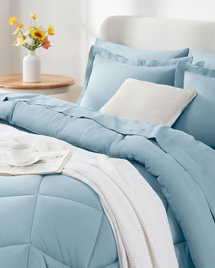 CozyLux Full Size Comforter Sets Light Blue - 7 Pieces Bed in a Bag Full, Luxury Soft Bed Set for All Seasons, Bedding Set with Down Alternative Comforter, Sheets, Pillowcases & Shams