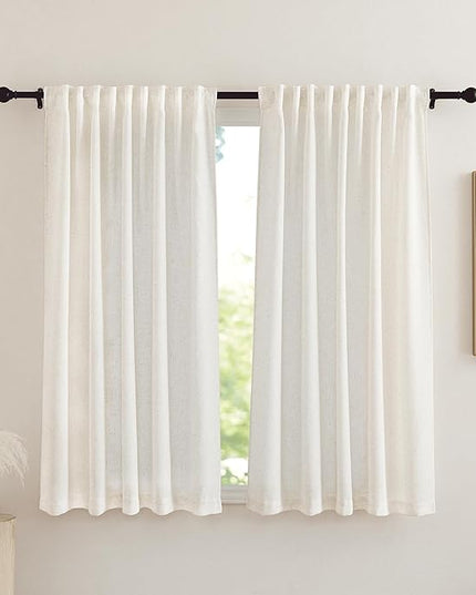 NICETOWN 2 Panels Short Linen Sheer Window Curtain 63 Inches Long for Bedroom Living Room, Pinch Pleated Farmhouse Rod Pocket Back Tab Light Filtering Privacy Curtains for Kitchen Nursery, 52" W