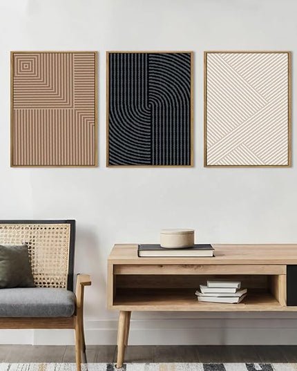 ANHUIB Neutral Canvas wall art Boho Modern Wall Decor Abstract Line Painting 12x16 Inch Set of 3 for Living Room Bedroom Bathroom