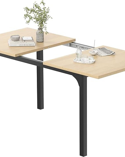 Extendable Dining Table, Modern Wooden Rectangle Kitchen Table for 4-8 People with Strong Metal Legs, Space Saving Expandable Dining Room Tables for Restaurant, Conference, Natural