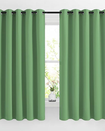 NICETOWN 66 inch Forest Green Curtains for Bedroom, Blackout Curtains Thermal Window Treatment Energy Saving Solid Grommet Sound Reducing Drapes for Living Room, 2 Panels, W66 x L66