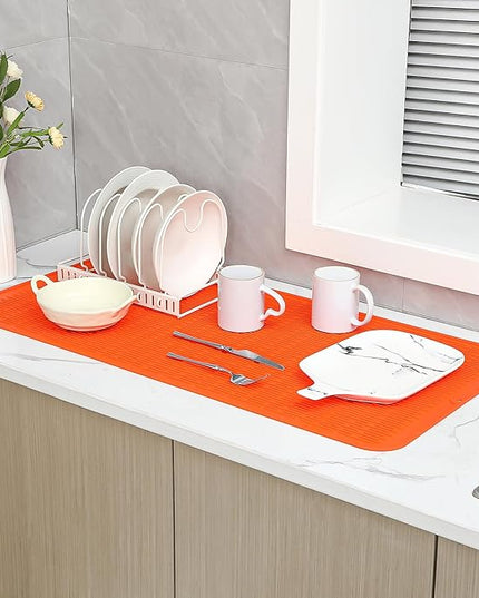 Silicone Dish Drying Mat for Multiple Usage,Easy clean,Eco-friendly,Heat-resistant Silicone Mat for Kitchen Counter or Sink,Refrigerator or Drawer Liner Orange 5XL 36inches x 18inches