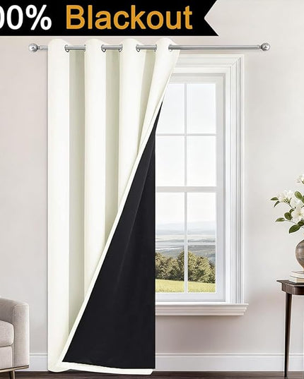 Yakamok 100% Cream Blackout Curtains for Bedroom, Light Blocking Thermal Insulated Noise Reducing Blackout Drapes for Living Room(52Wx84L, 1 Panel)