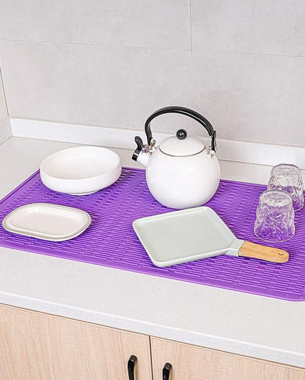 Silicone Dish Drying Mat for Multiple Usage,Easy clean,Eco-friendly,Heat-resistant Silicone Mat for Kitchen Counter or Sink,Refrigerator or Drawer Liner Purple 4XL 32 inches x 18 inches