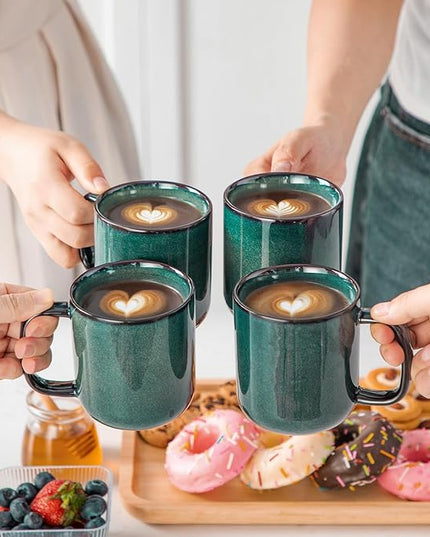 vancasso STARRY Coffee Mugs Set, 12 oz Ceramic Coffee Cups for Latte Hot Tea Cappuccino Cocoa Milk Stoneware Cups Set of 6, Dishwasher & Microwave Safe, Green