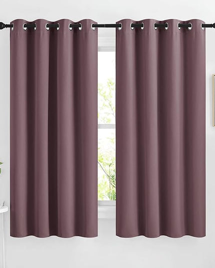 NICETOWN Dry Rose Bedroom Curtains 63 inch Length 2 Panels Set, Solid Thermal Insulated Grommet Light Blocking Blackout Curtains & Drapes Sound Dampening for Living Room, W46 x L63