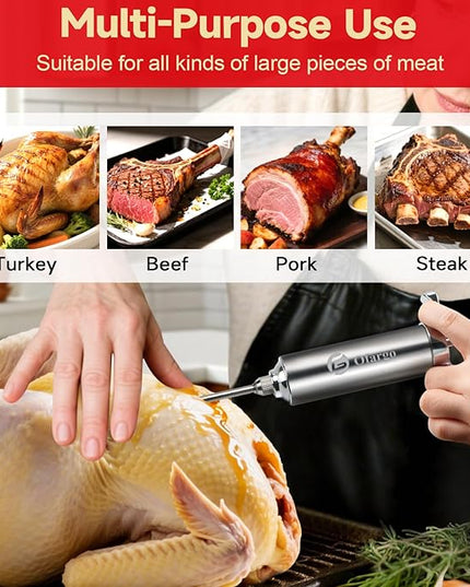 Ofargo Stainless Steel Meat Injector Syringe with 4 Marinade Needles and Travel Case for BBQ Grill Smoker, gifts for men dad husband in Thanksgiving Christmas day
