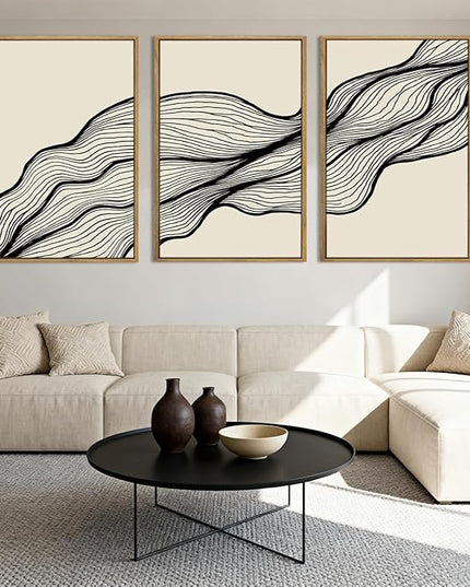 ANHUIB Large Neutral Wall Art Black Minimalist Wall Decor Modern Abstract Painting Set of 3 for Living Room Bedroom 16x24 Inch