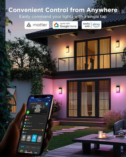 Govee Outdoor Wall Light, 1500LM Smart RGBIC Porch Lights Outdoor with 45 Scene Modes, IP65 Waterproof for Outdoor Decor, DIY, Wall Sconce Works with Alexa, Google Assistant and Matter, 1 Pack