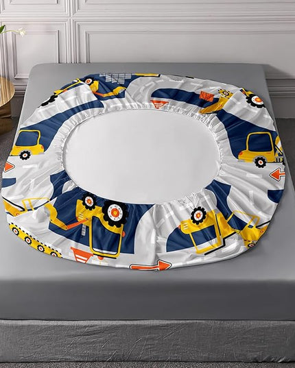 AILONEN Excavators Fitted Sheet Full Size, Cartoon Construction Vehicles Car Truck Bedding Set for Boys Kids Teens,Equipment Trucks Bed Sheet Set,3 Pieces,(1 Fitted Sheet + 2 Pillow Cases)