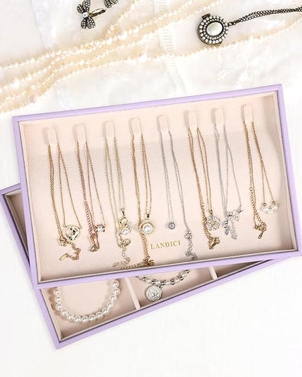 LANDICI Stackable Jewelry Organizer Trays 4 Set,PU Leather Jewelry Organizer Drawer,Jewelry Storage Display Tray for Earring Necklace Rings Bracelet with Removable Dividers,Lavender