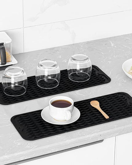 Silicone Dish Drying Mat for Multiple Usage,Easy clean,Eco-friendly,Heat-resistant Silicone Mat for Kitchen Counter,Sink,Bar,Bottle,or Cup Black M 17 inches x 6 inches