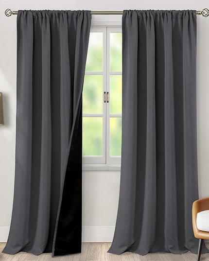 BGment Extra Long Blackout Curtains for Living Room 2 Panels Set, Window Curtains for Bedroom 95 Inch Long, Room Darkening Soundproof Block Out Bedroom Curtains with Rod Pocket, Dark Grey, 52 Wide