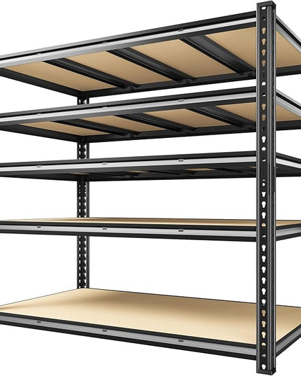 55.1" W Garage Shelves 2230LBS Storage Shelves, 5 Tier Adjustable Metal Shelving, Garage Shelving for Storage, Basement, Warehouse, Pantry, Kitchen, 55.1" W x 24.1" D x 72.1" H, Black