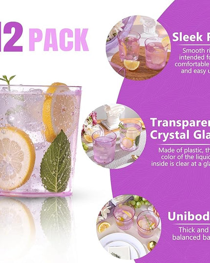 Liacere Plastic Drinking Glasses (Set of 12) 14 oz Purple Plastic Glasses Colors，Kitchen Water Glasses Cup, Bar Tumbler Glassware Set for Beer, Juice, Cocktail, Whiskey, Milk for Valentine’s Day