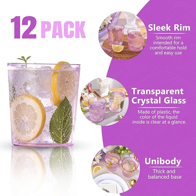 Liacere Plastic Drinking Glasses (Set of 12) 14 oz Purple Plastic Glasses Colors，Kitchen Water Glasses Cup, Bar Tumbler Glassware Set for Beer, Juice, Cocktail, Whiskey, Milk for Valentine’s Day