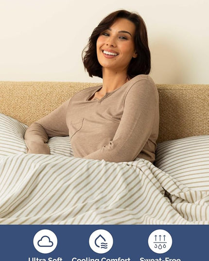 Extra Deep Twin XL Sheet Set - 4 Piece Breathable & Cooling Sheets - Hotel Luxury Bed Sheets Set - Easy Fit - Soft, Wrinkle Free & Comfy Sheets Set - Beige Striped Sheet Set with Extra Deep Pockets