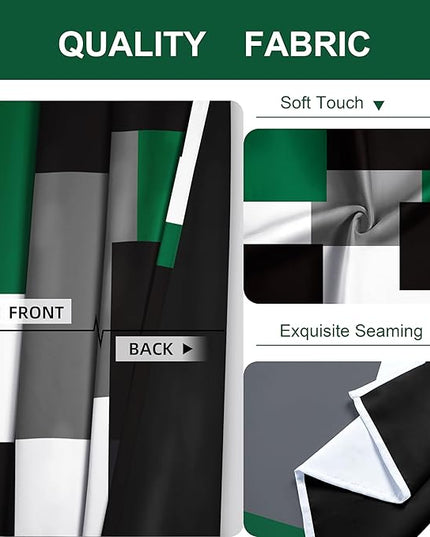 Green 100% Blackout Curtains for Bedroom 72 inch Length 2 Panels Set White Grey Modern Abstract Geometric Black Out Curtains Insulated Room Darkening Window Drapes for Living Room, 52Wx72L