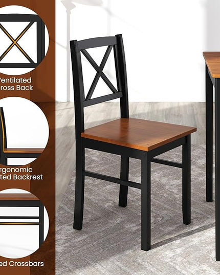 Giantex 5-Piece Dining Table Set for 4, Rectangular Kitchen Table & 4 Chairs with Rubber Wood Legs, Cross Backrest, Space-Saving Mid Century Modern Dinette Set for Dining Room, Breakfast Nook, Dinner