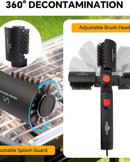 Electric Rotary Grill Brush with 1 Replacement Head,Cordless Rechargeable Grill Cleaning Brush with Adjustable Angle,No Bristle Shedding,Gifts for Men/Dad