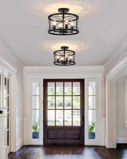 TOULMJ 4-Light Black Semi Flush Mount Ceiling Light, Modern Entryway Light Fixtures, Farmhouse Light Fixtures Ceiling Mount for Kitchen Island Laundry Hallway Dining Room, UL-Listed