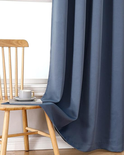 ChrisDowa 100% Blackout Curtains 108 inch Long for Bedroom with Black Liner, 2 Thick Layers Total Blackout Thermal Insulated Grommet Window Curtains 2 Panels Set (Stone Blue, 52 x 108 Inch)