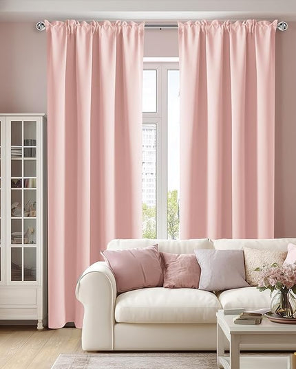 DWCN Blackout Curtains – Thermal Insulated, Energy Saving & Noise Reducing Bedroom and Living Room Curtains, Blush Pink, W 52x L 95 Inch, Set of 2 Rod Pocket Curtain Panels
