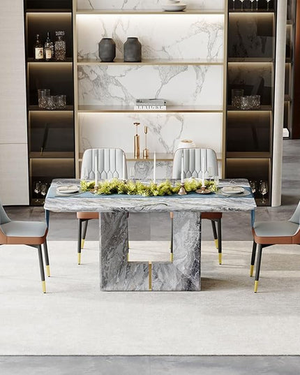 Dinner Table Set for 4, 5 Piece Dining Table Set with Chairs, 63" Faux Marble Modern Table with 4 PU Leather Upholstered Chairs, for Kitchen & Dining Room