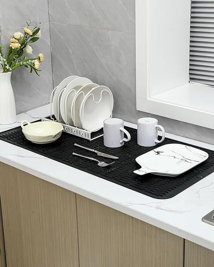 Silicone Dish Drying Mat for Multiple Usage,Easy clean,Eco-friendly,Heat-resistant Silicone Mat for Kitchen Counter or Sink,Refrigerator or Drawer Liner Black 5XL 36inches x 18inches