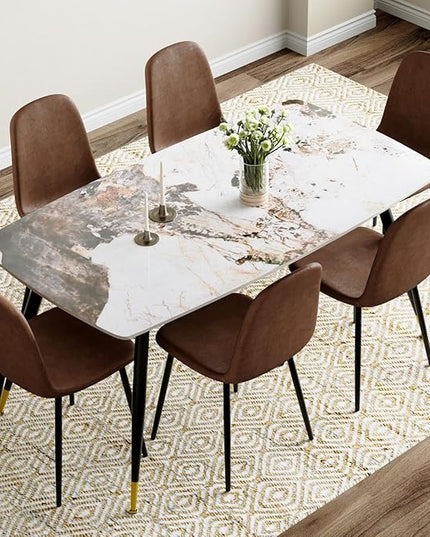 Dinner Table Set for 6, Sintered Stone Kitchen Table Top and Modern Chairs Set of 6 for Kitchen Dining Room