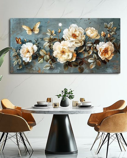 PHAOHUAXM Large Canvas Wall Decor Living Room For Wall Art For Bedroom Office Home Decor Abstract White Flower Wall Painting Printing Pictures Artwork Modern Restaurant Decoration Aesthetic 30"x60"