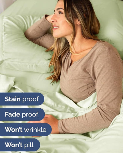 Extra Deep Queen Sheet Set - 6 Piece Breathable & Cooling Sheets - Hotel Luxury Bed Sheets Set - Easy & Secure Fit - Soft, Wrinkle Free & Comfy Sheets Set - Light Sage Sheet Set w/Extra Deep Pockets