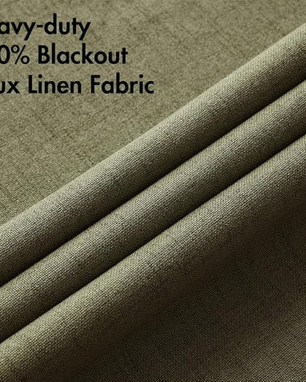 MIULEE Linen Texture Curtains for Bedroom Solid 100% Blackout Thermal Insulated Light Olive Green Curtains Grommet Room Darkening Drapes for Living Room Nursery 52x90 Inch (2 Panels)