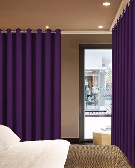 Yakamok Extra Wide Blackout Curtain for Sliding Glass Door, Grommet Thermal Insulated Room Divider Curtain 100W x 84L inch, Room Darkening Patio Curtain,8.3ft Wide x 7ft Tall, 1 Panel,Purple