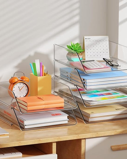 YKLSLH Simple 4 Tier Paper Organizer Letter Tray - Acrylic Stackable Desk File Organizer, Clear Paper Sorter Office Organizer for Letter/A4, Office File Ipad Books Notes Etc