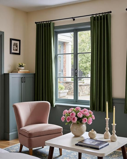 Lazzzy Velvet Blackout Curtains Thermal Insulated Room Window Drapes Super Soft Luxury Curtains for Living Room Bedroom Rod Pocket 2 Panels, Moss, 52" W x 72" L