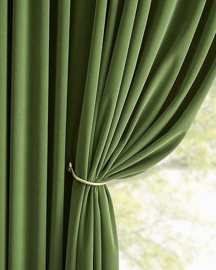 Joydeco Green Velvet Curtains 120 inch 2 Panel, Room Darkening Super Soft Velvet Drapes for Bedroom Living Room Thermal Insulated Window Drapes, Luxury Blackout Rod Pocket Curtains,W52 x L120 inch