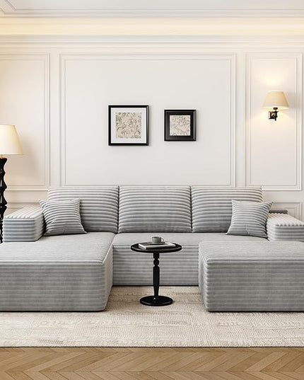 107.5" Cloud Modular Sectional Couch with 1 Ottoman,Modern Minimalist Upholstered Couches, Comfort U Shaped Sofa for Living Room,Deep Seat Corner Couch，No Assembly Required (Grey,Left Facing Chaise)