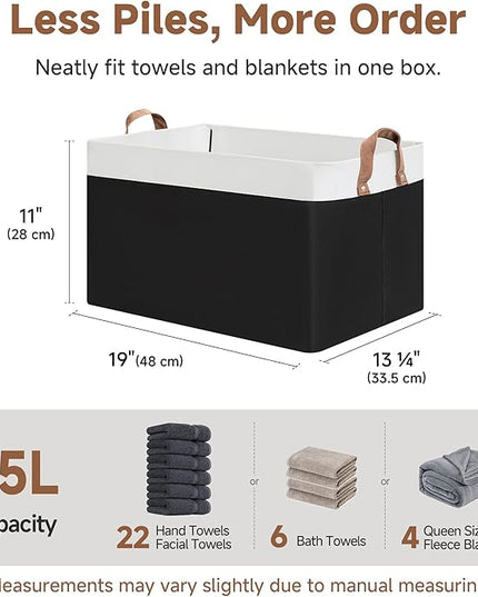 StorageWorks Storage Bins, Fabric Storage Bins for Shelves, Extra Large Storage Baskets with Metal Frame, Closet Baskets and Bins with Handles, Jumbo, Black and White, 2-Pack