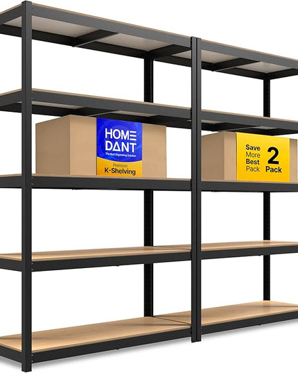 HOMEDANT House 5 Tier Laminated Metal Shelving Unit Adjustable Storage Utility Rack Heavy Duty Shelves Organization Multipurpose Shelf Kitchen Garage Pantry Closet (2, (L) 48.1" W, Black)
