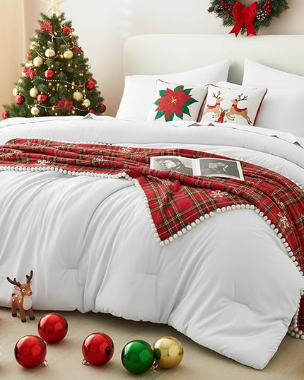 CozyLux Full Comforter Set White, 7 Pieces Bed in a Bag Soft Bedding Comforter Set with Sheets, All Season Boho 7PC Bed Sets with Comforter, Fitted Sheets, Flat Sheets, Pillow Shams and Pillowcases