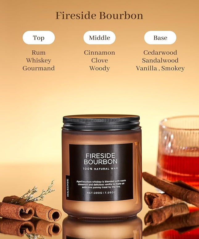M&SENSE Fireside Bourbon Clean Non-Toxic Soy Wax Campfire Smoky Candle, Cotton Fall Scented Candle for Home Decor, 7.05oz Up to 50 Hours Burn Time Aromatherapy Gift for Bathroom