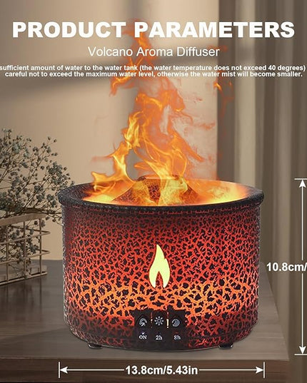 Volcano Humidifier Quiet Flame Diffuser: 300ml Spray Humidifier with 2 Modes Fire Mist Waterless Auto Shut Off Aromatherapy Diffuser with Remote Control for Bedroom Home, Office(Red & Blue)