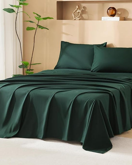 Litanika King Size Comforter Set with Sheets Dark Emerald Green - 7 Pieces Bed in a Bag King Chevron Tufted Complete Bedding Sets with Comforter, Sheets, Pillowcases & Shams