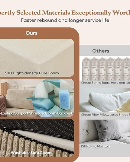 40" Modular Upholstered Foam Couch, Upholstered Floor Sofa Couch with Pillow, Single Sofa for Bedroom Living Room, No Assembly Required (Corduroy Fabric, Beige)